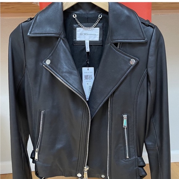 NWT BCBG Black Leather Jacket XS - Picture 1 of 6